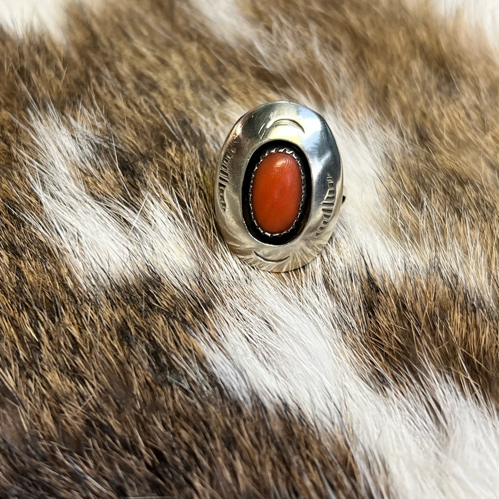 Sterling Silver and Orange Oval Ring